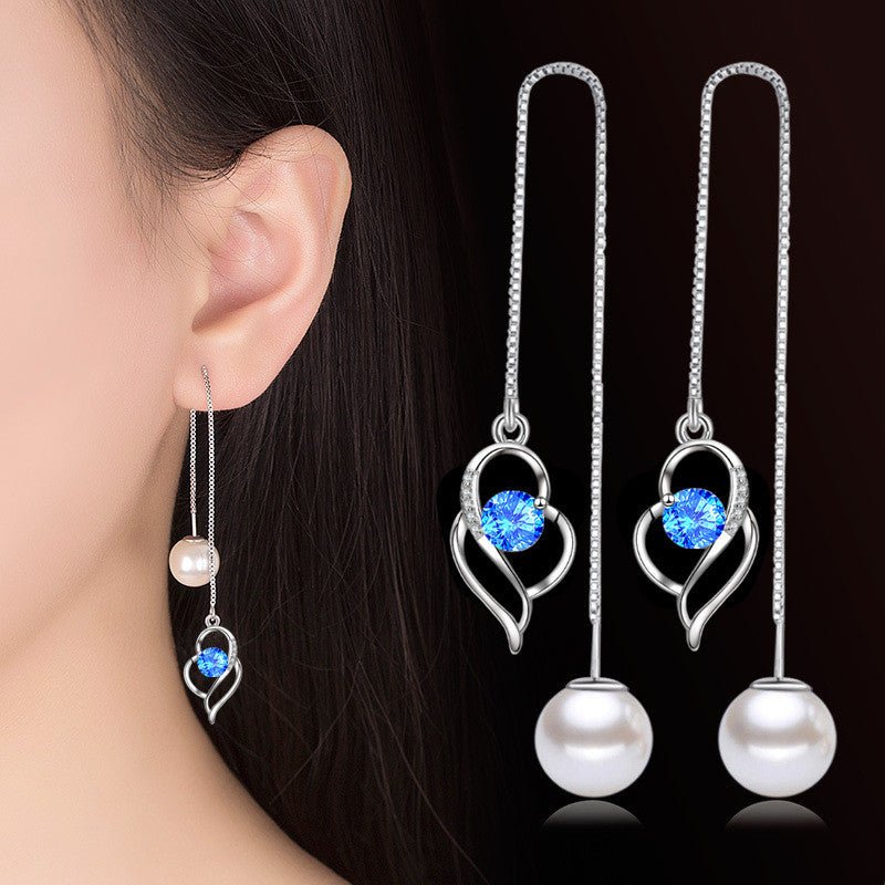 Temperament Long Imitated Silver Heart-Shaped Earrings Korean Jewelry-Jewearrings