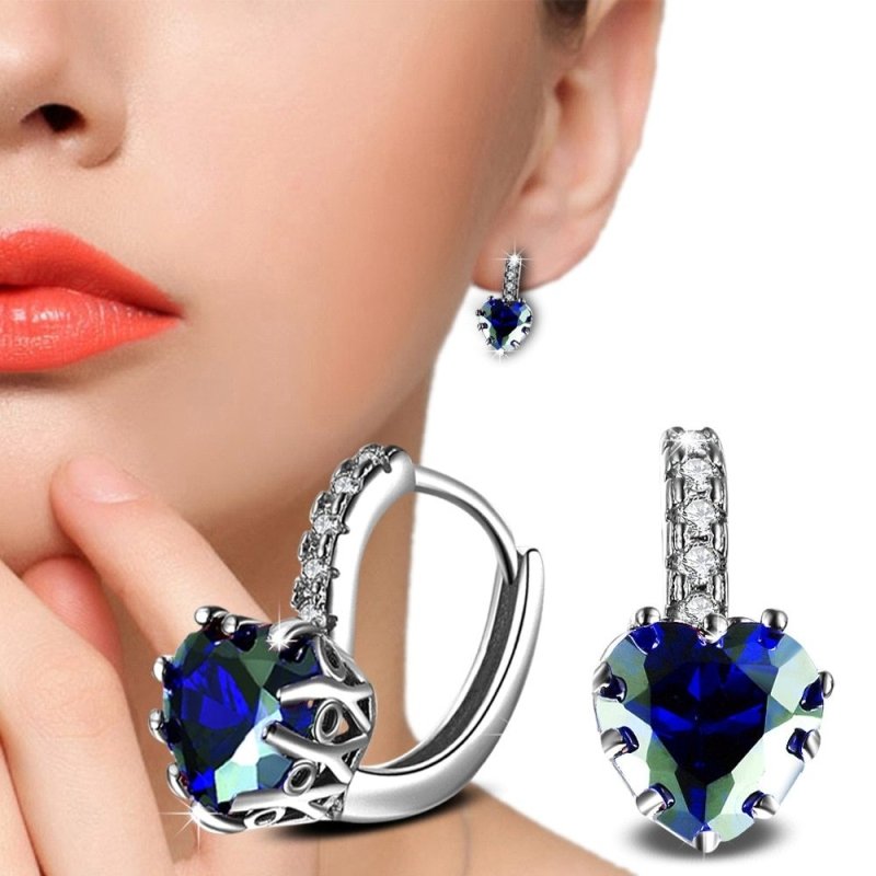 Temperament Love Dark Blue Diamond Multicolor Earrings-Jewearrings