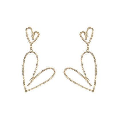 Temperament Love Earrings Long Hollow Heart-shaped Earrings Sterling Silver Needle Stud Earrings-Jewearrings