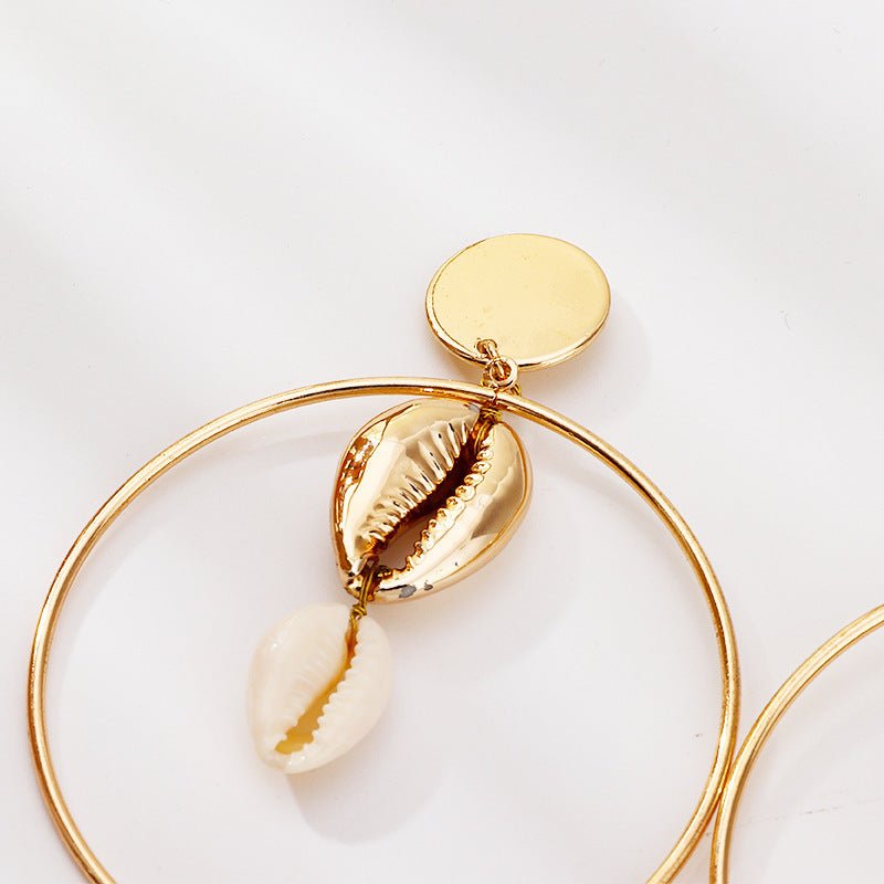 Temperament natural shell metal ring earrings-Jewearrings