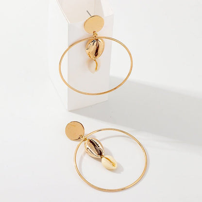 Temperament natural shell metal ring earrings-Jewearrings