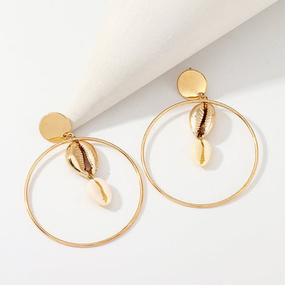 Temperament natural shell metal ring earrings-Jewearrings