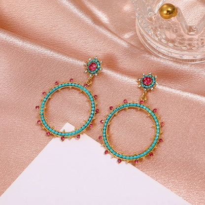 Temperament Retro Diamond-studded Sun Flower Geometric Earrings-Jewearrings