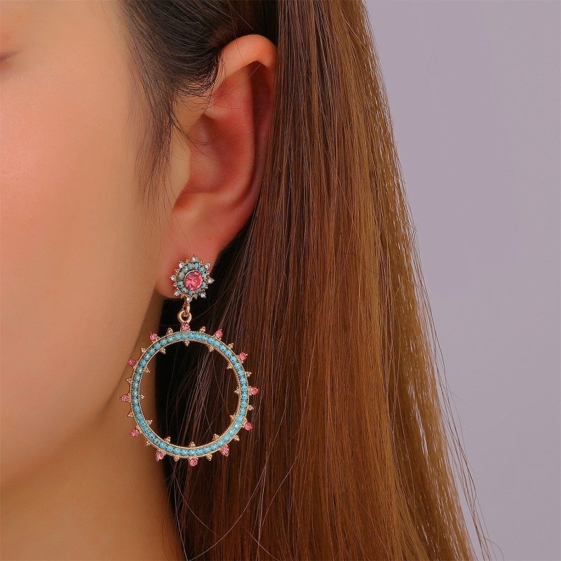 Temperament Retro Diamond-studded Sun Flower Geometric Earrings-Jewearrings