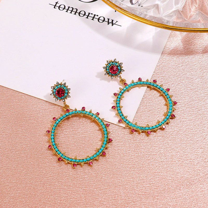 Temperament Retro Diamond-studded Sun Flower Geometric Earrings-Jewearrings