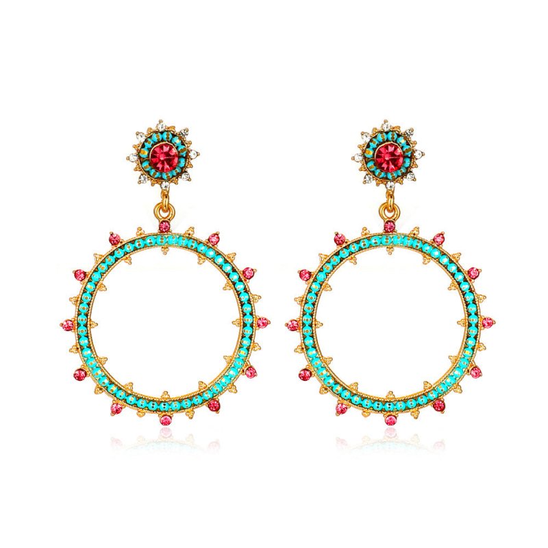 Temperament Retro Diamond-studded Sun Flower Geometric Earrings-Jewearrings