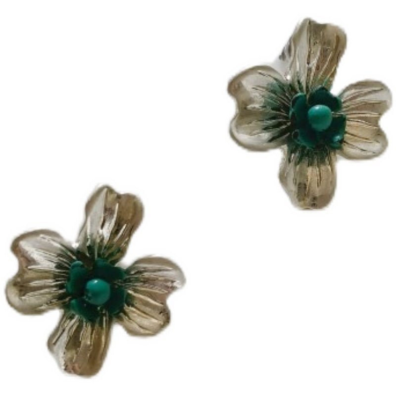 Temperament Small Flowers Sweet Retro Blue Green Stud Earrings-Jewearrings