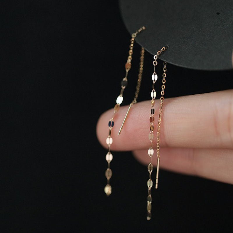 Temperament Sterling Silver 14K Gold Tassel Long Earrings-Jewearrings