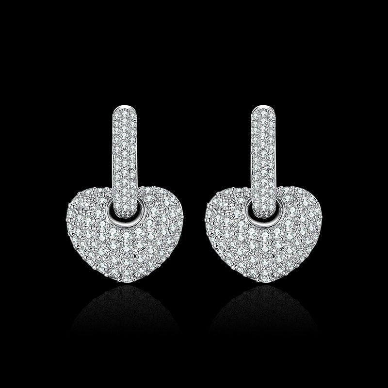 Temperament Style Diamond-studded Peach Heart Earrings Design Style-Jewearrings