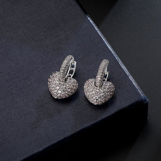 Temperament Style Diamond-studded Peach Heart Earrings Design Style-Jewearrings