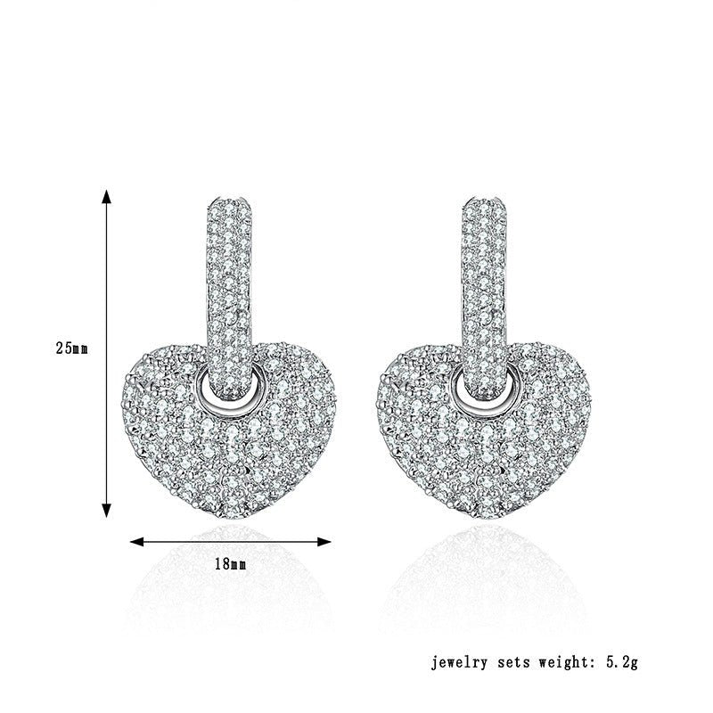 Temperament Style Diamond-studded Peach Heart Earrings Design Style-Jewearrings