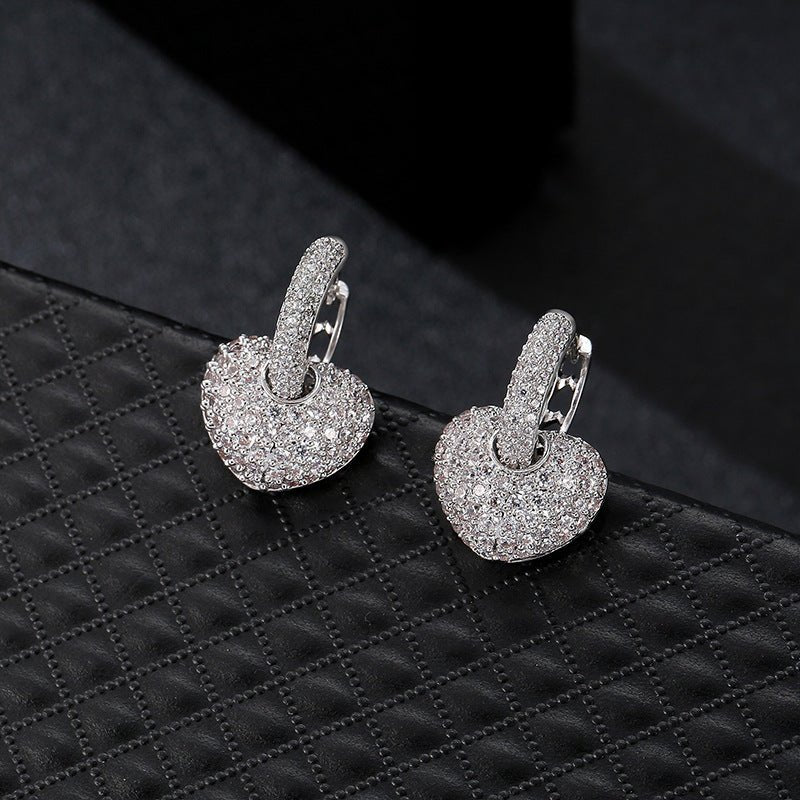 Temperament Style Diamond-studded Peach Heart Earrings Design Style-Jewearrings