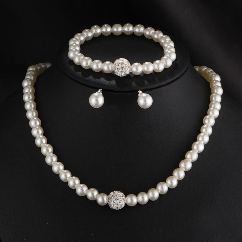 The new bride sweater chain necklace jewelry suite all-match diamond pearl necklace earrings bracelet set-Jewearrings