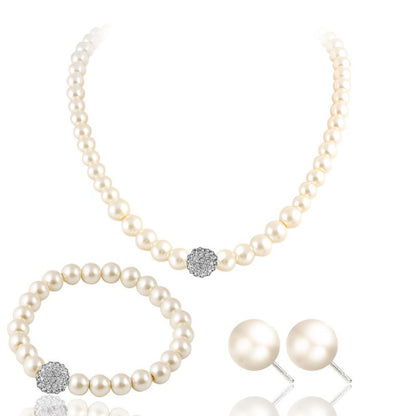 The new bride sweater chain necklace jewelry suite all-match diamond pearl necklace earrings bracelet set-Jewearrings