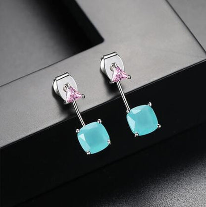 The new design fashion square triangle blue glass drop earrings copper cubic zirconium for women girls evening of tourism-Jewearrings