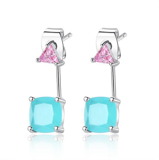 The new design fashion square triangle blue glass drop earrings copper cubic zirconium for women girls evening of tourism-Jewearrings