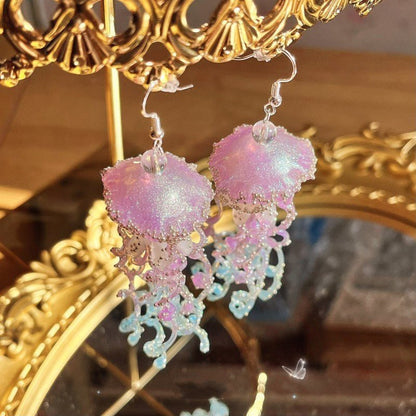 Three-dimensional Exaggerated Sweet Potato Purple Blue Jellyfish Earrings-Jewearrings