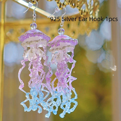 Three-dimensional Exaggerated Sweet Potato Purple Blue Jellyfish Earrings-Jewearrings