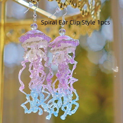 Three-dimensional Exaggerated Sweet Potato Purple Blue Jellyfish Earrings-Jewearrings