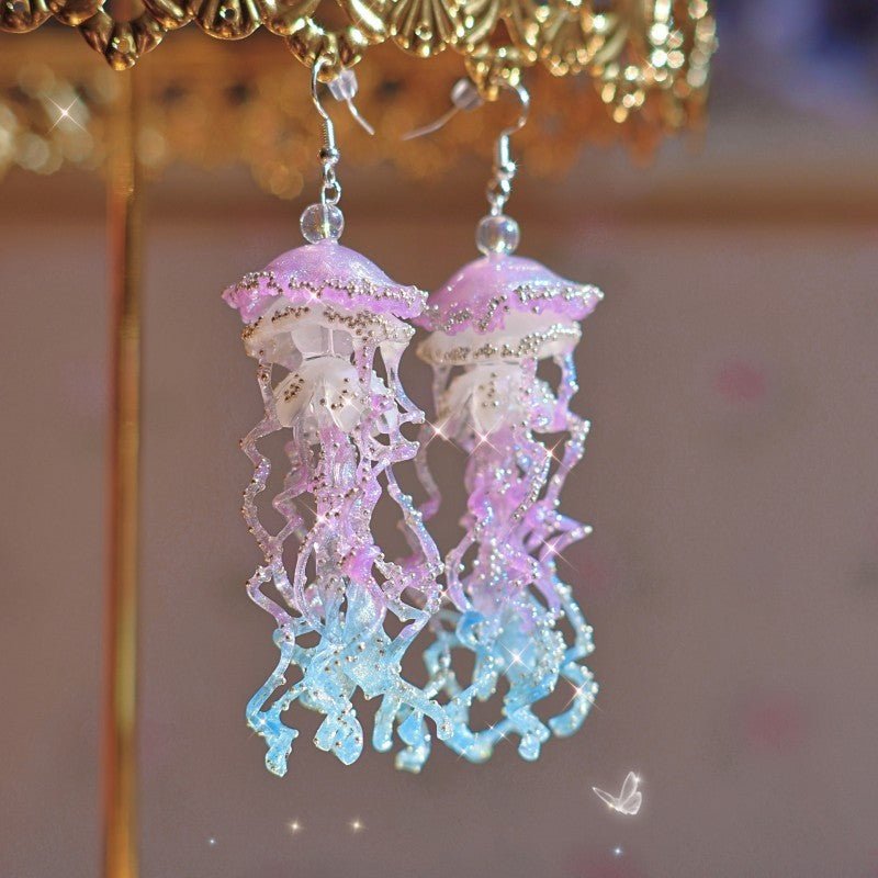 Three-dimensional Exaggerated Sweet Potato Purple Blue Jellyfish Earrings-Jewearrings