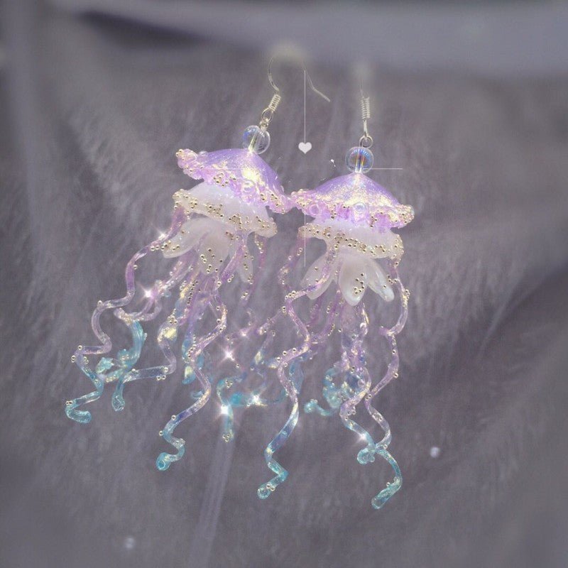 Three-dimensional Exaggerated Sweet Potato Purple Blue Jellyfish Earrings-Jewearrings