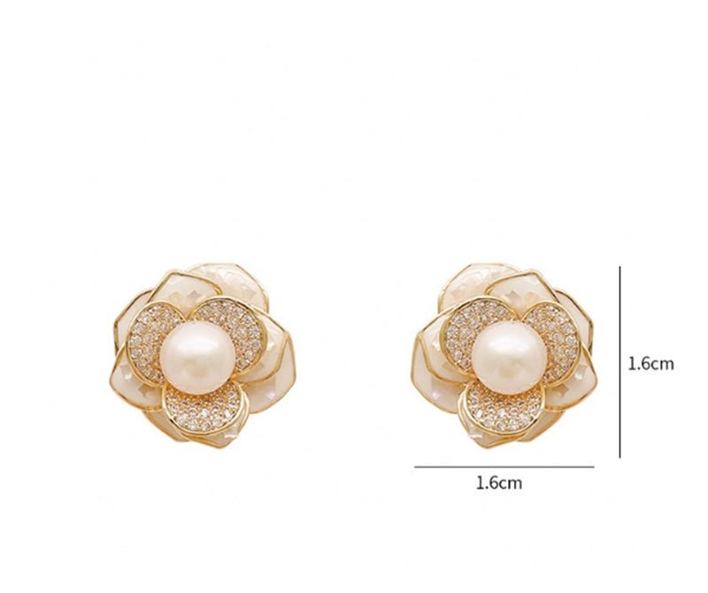 Three-Dimensional Micro-Inlaid Camellia Oil Dripping Shell Earrings-Jewearrings