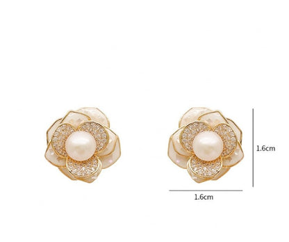 Three-Dimensional Micro-Inlaid Camellia Oil Dripping Shell Earrings-Jewearrings