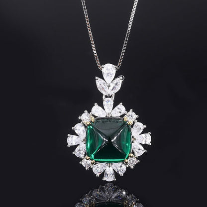 Three-Piece Set Of Emerald Sugar Tower Full Diamond Pendant Ring Stud Earrings-Jewearrings