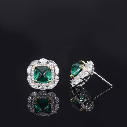 Three-Piece Set Of Emerald Sugar Tower Full Diamond Pendant Ring Stud Earrings-Jewearrings