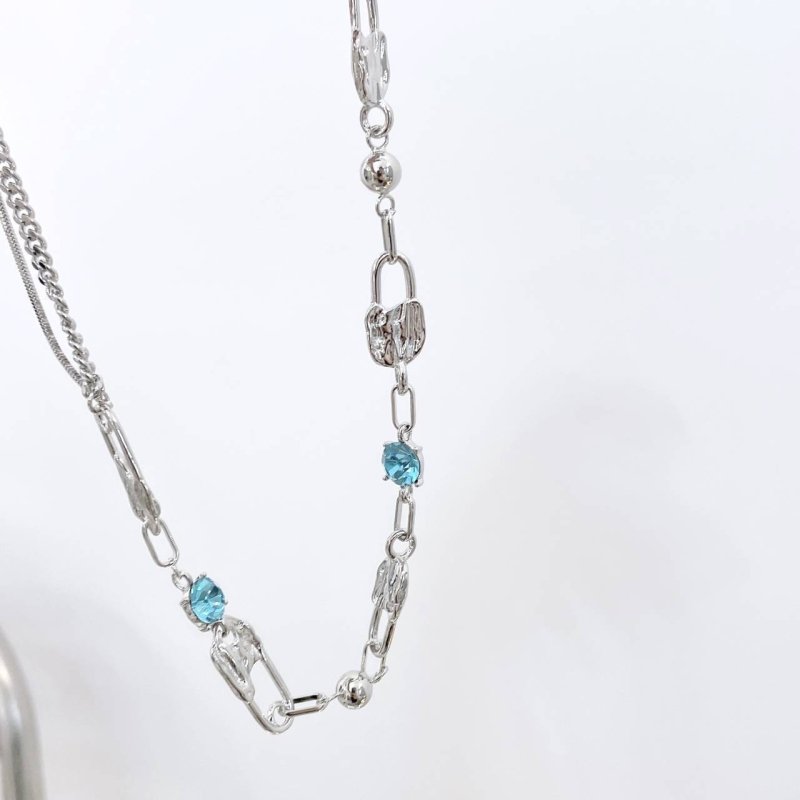 Three Pin Mist Blue Crystal Necklace Earrings-Jewearrings