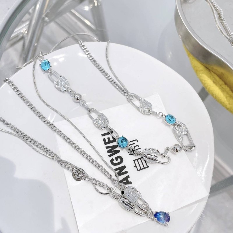 Three Pin Mist Blue Crystal Necklace Earrings-Jewearrings