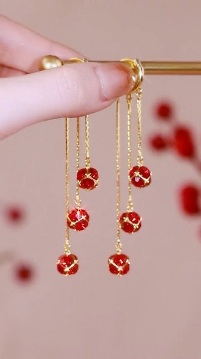 Three Three Red Diamond Ball Earrings Girl-Jewearrings