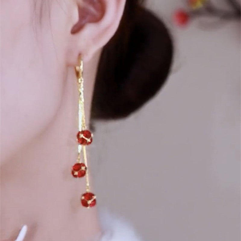 Three Three Red Diamond Ball Earrings Girl-Jewearrings