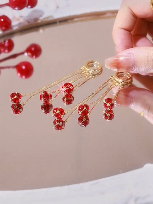 Three Three Red Diamond Ball Earrings Girl-Jewearrings