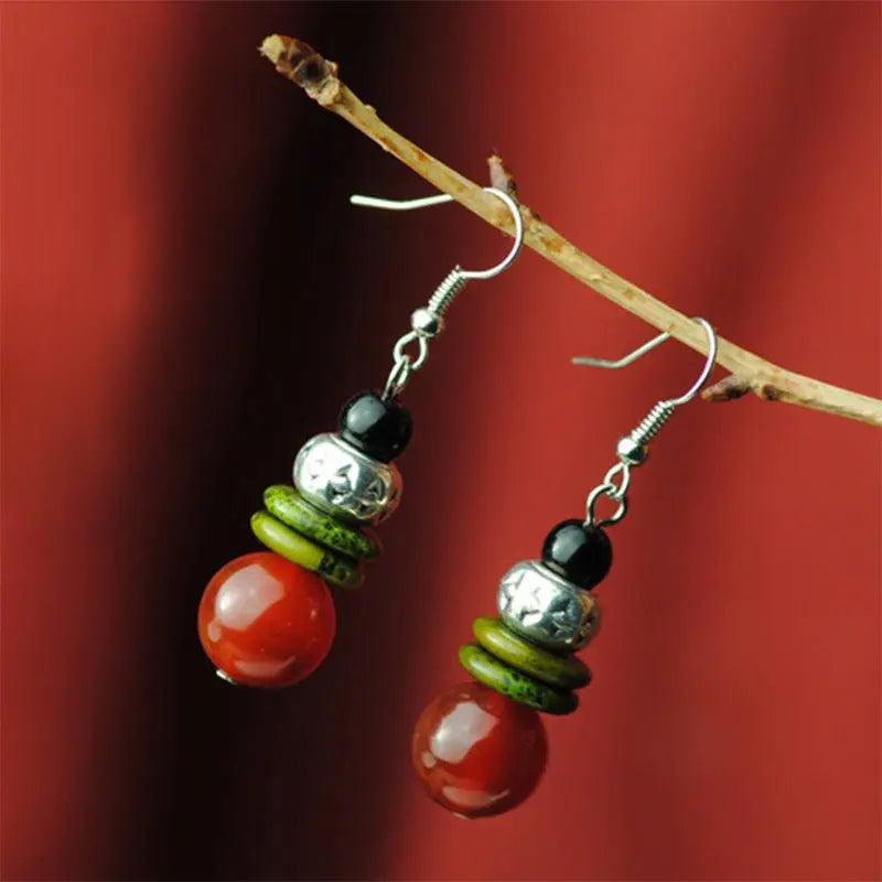 Tibetan Ornamental Turquoise Earrings-Jewearrings