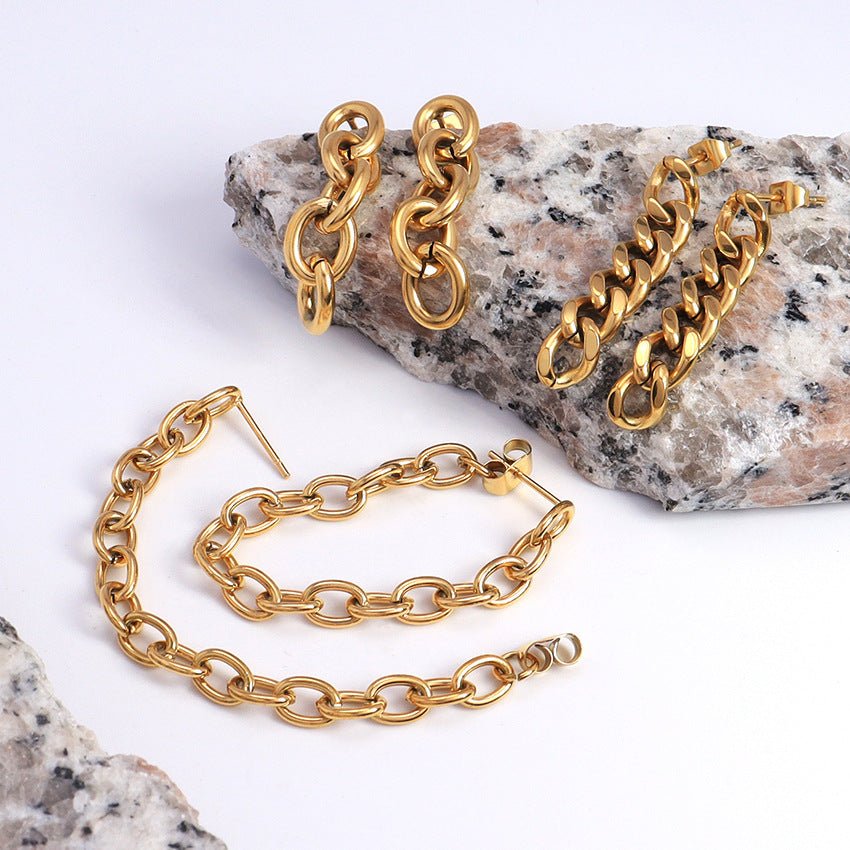 Titanium Cuban Chain Earrings-Jewearrings