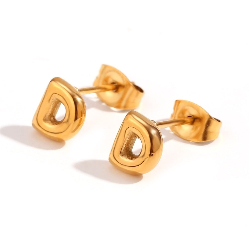 Titanium Earrings 18K Gold Mini Alphabet Earrings-Jewearrings