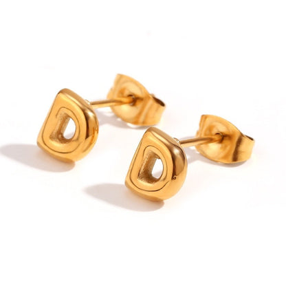 Titanium Earrings 18K Gold Mini Alphabet Earrings-Jewearrings