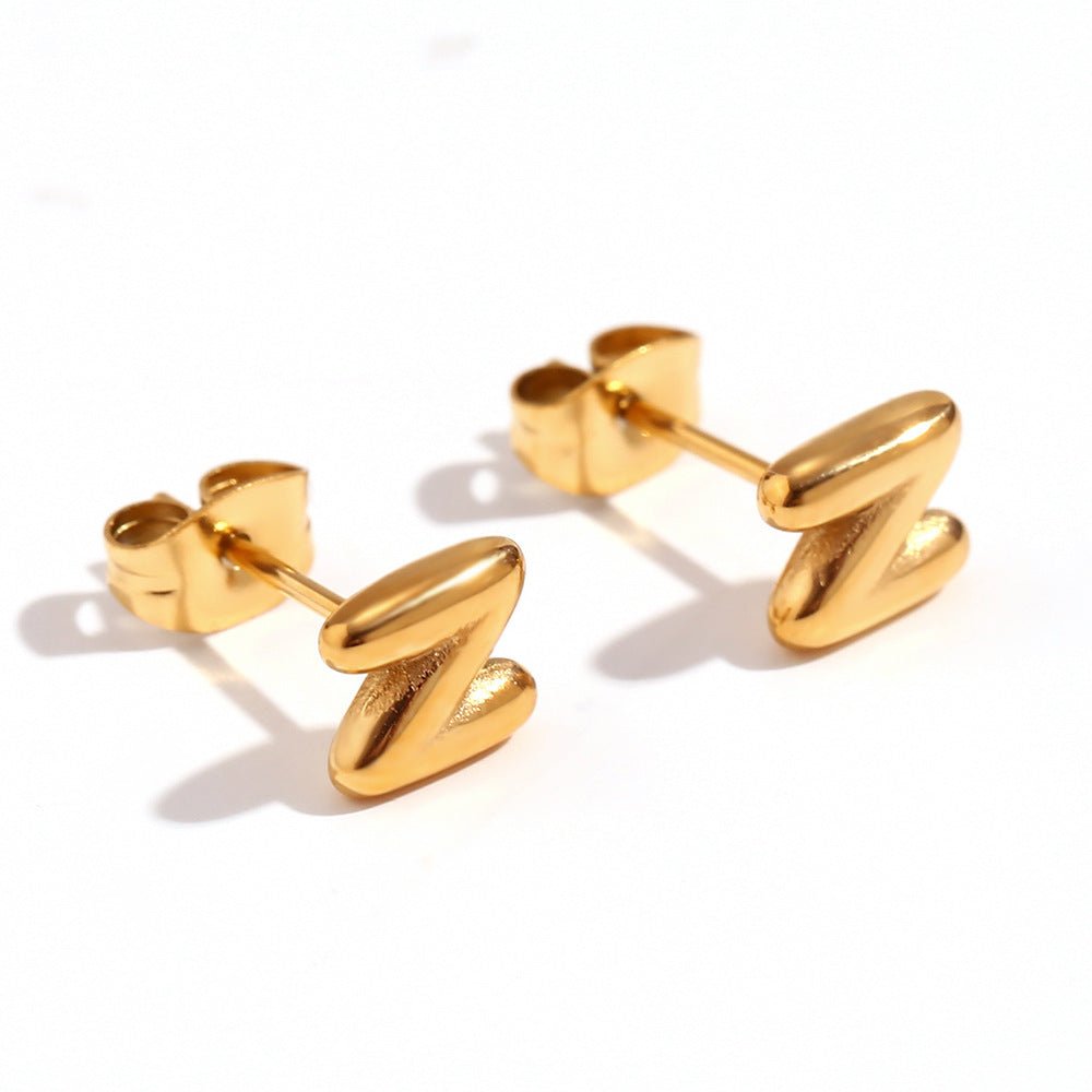 Titanium Earrings 18K Gold Mini Alphabet Earrings-Jewearrings