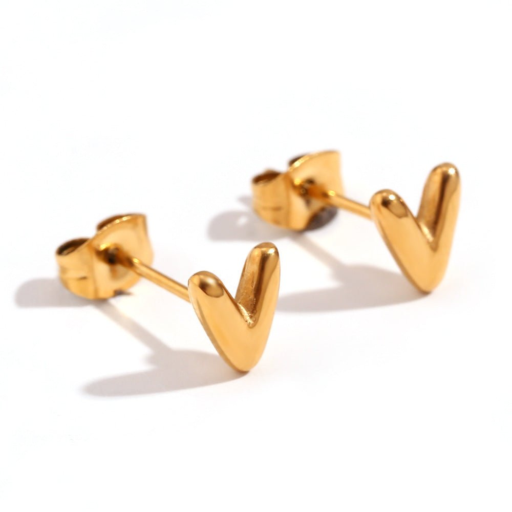 Titanium Earrings 18K Gold Mini Alphabet Earrings-Jewearrings