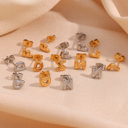 Titanium Earrings 18K Gold Mini Alphabet Earrings-Jewearrings