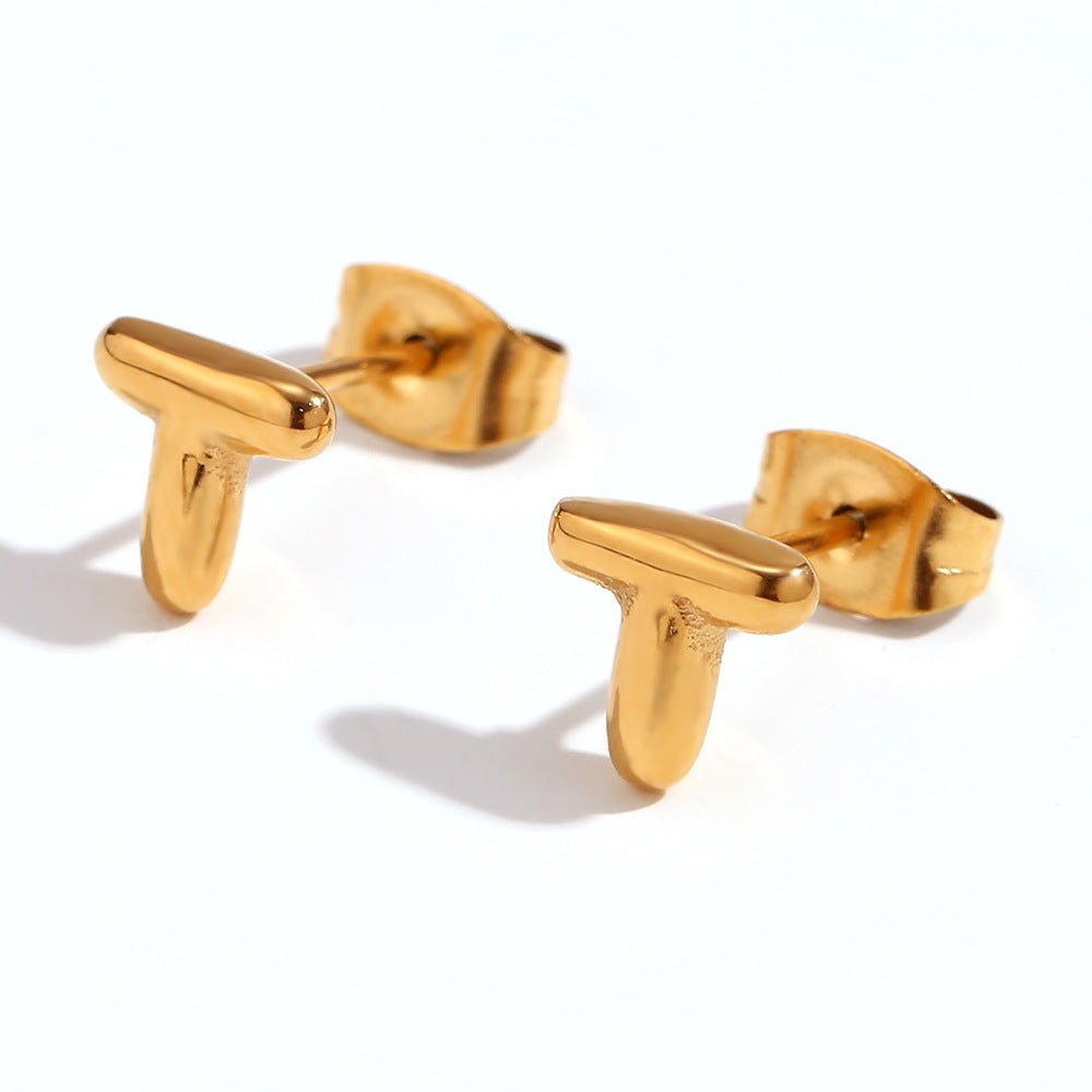 Titanium Earrings 18K Gold Mini Alphabet Earrings-Jewearrings