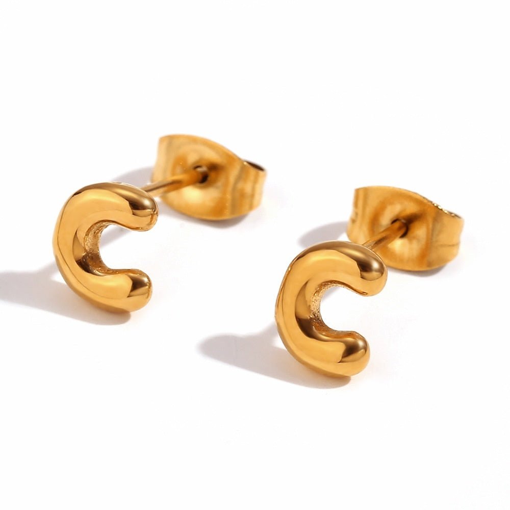 Titanium Earrings 18K Gold Mini Alphabet Earrings-Jewearrings