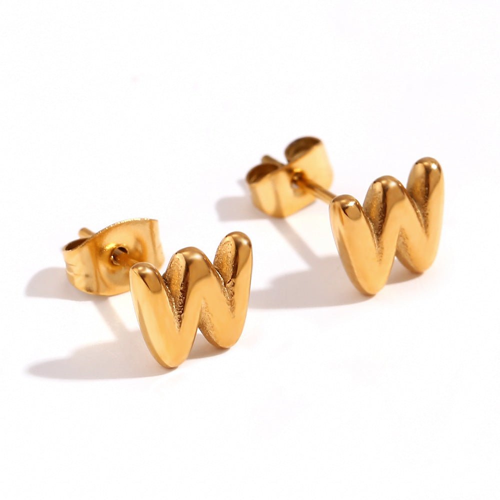 Titanium Earrings 18K Gold Mini Alphabet Earrings-Jewearrings