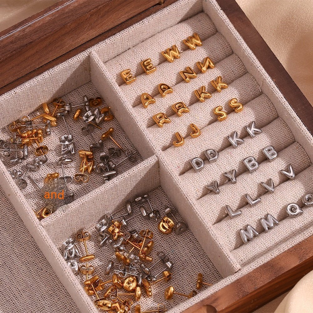 Titanium Earrings 18K Gold Mini Alphabet Earrings-Jewearrings