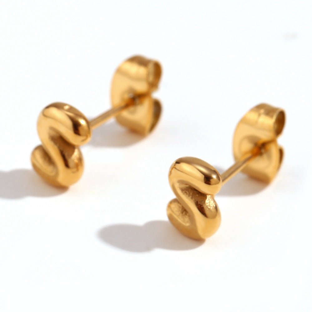 Titanium Earrings 18K Gold Mini Alphabet Earrings-Jewearrings