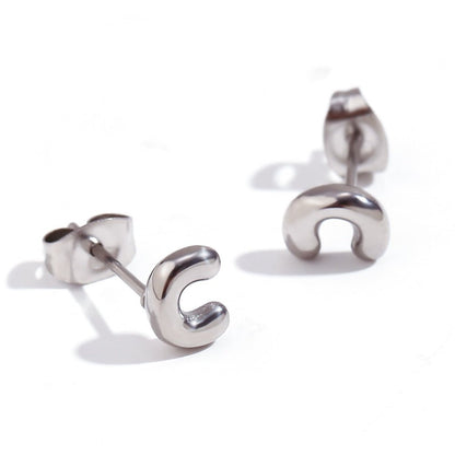 Titanium Earrings 18K Gold Mini Alphabet Earrings-Jewearrings