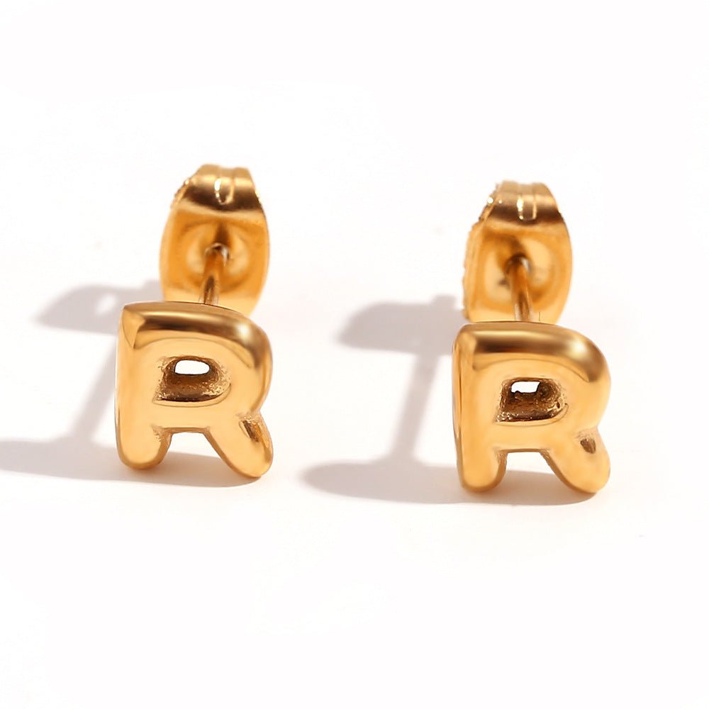 Titanium Earrings 18K Gold Mini Alphabet Earrings-Jewearrings