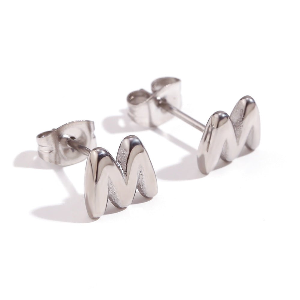 Titanium Earrings 18K Gold Mini Alphabet Earrings-Jewearrings