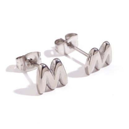 Titanium Earrings 18K Gold Mini Alphabet Earrings-Jewearrings